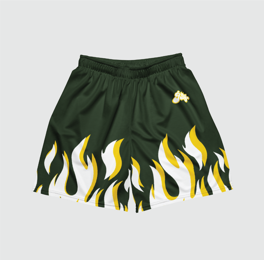 Green Flames Mesh Shorts